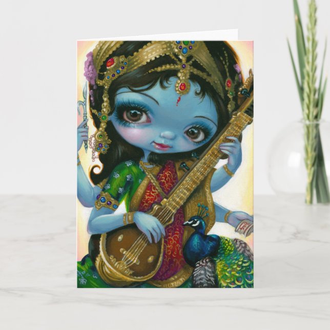 Tarjeta de felicitación "Saraswati Jugando Veena" (Anverso)