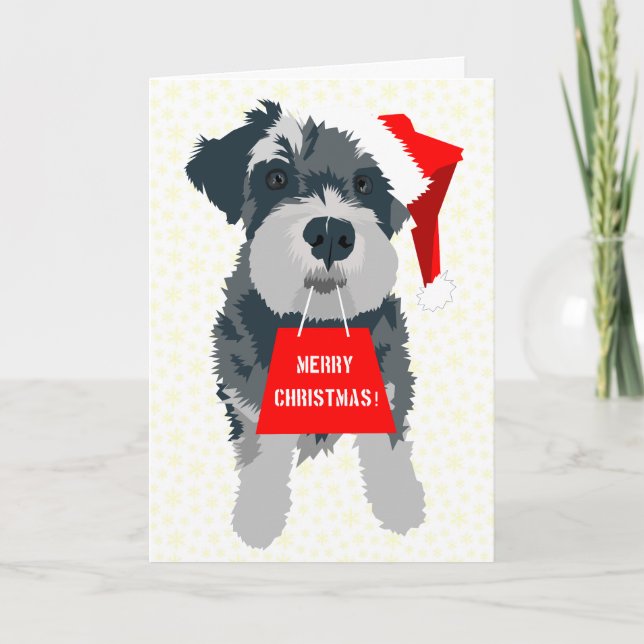 Tarjeta de felicitación Schnauzer Dog Santa Hat pa (Anverso)