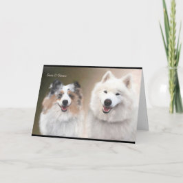 Tarjeta de felicitación Sheltie & Samoyed; soporte