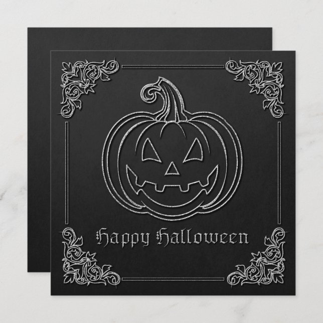 Tarjeta de felicitación Silver Jack O' Lantern Hal (Anverso / Reverso)