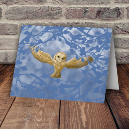 Tarjeta de felicitación simple azul, búho beige