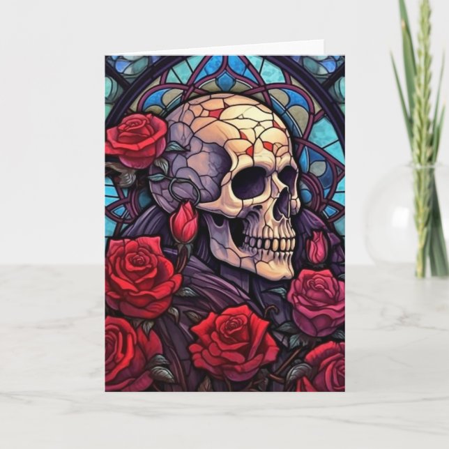 Tarjeta de felicitación Skull & Red Roses V2 Blank (Anverso)