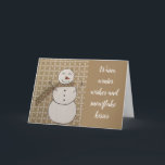 Tarjeta de felicitación Snowflake Kiss<br><div class="desc">Envíe saludos cálidos de invierno y besos con copos de nieve a alguien especial esta temporada navideña con nuestra tarjeta de saludo de snowman super tierno. La tarjeta incluye a un encantador muñeco de nieve con tonos de mocha marrón y una cita que dice "Calurosos deseos de invierno y besos...</div>