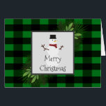 Tarjeta de felicitación Snowman Green Buffalo Plai<br><div class="desc">Navidades extendidos aplauden esta temporada navideña con tarjeta de felicitación navideña de búfalo verde de Snowman. El diseño de la tarjeta de felicitación incluye una caja adornada con ramas de pino y un encantador muñeco de nieve sobre un fondo de manto de búfalo. También hay artículos de regalo y de...</div>