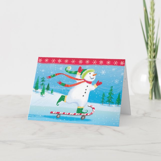 Tarjeta de felicitación Snowman Skateboarding (Anverso)