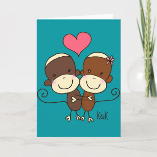 Tarjeta de felicitación Sock Monkey Hugz