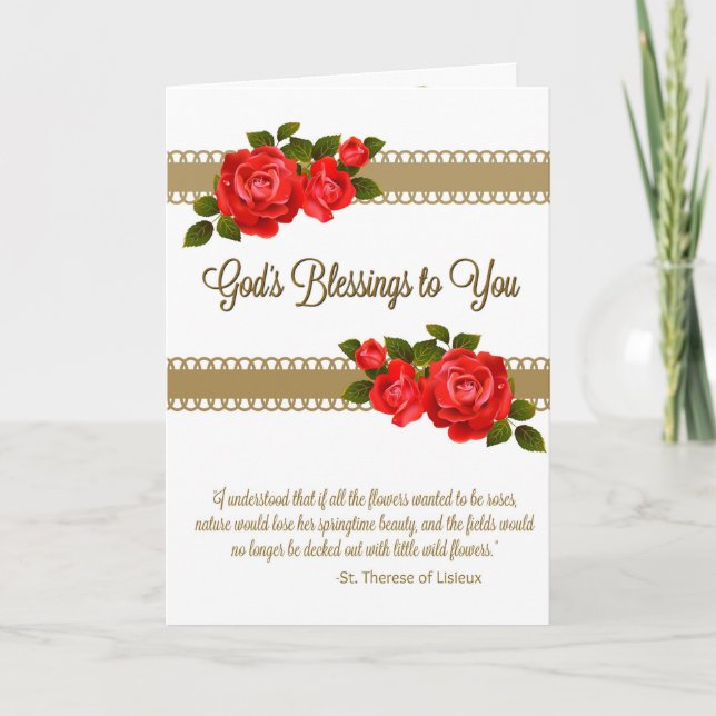 Tarjeta de felicitación St. Therese con escritura  (Anverso)