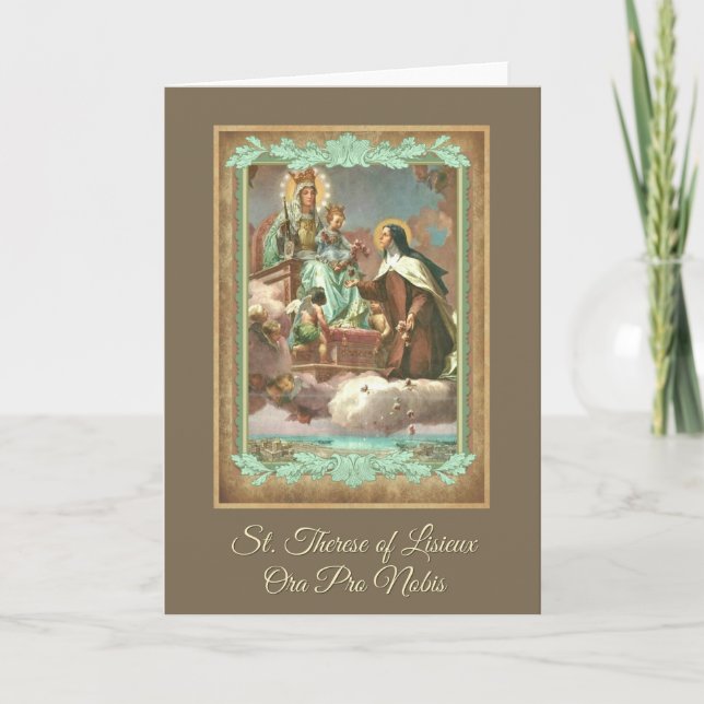 Tarjeta de felicitación St. Therese y Mary con ora (Anverso)