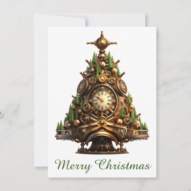 Tarjeta de felicitación Steampunk Christmas Tree (Anverso)