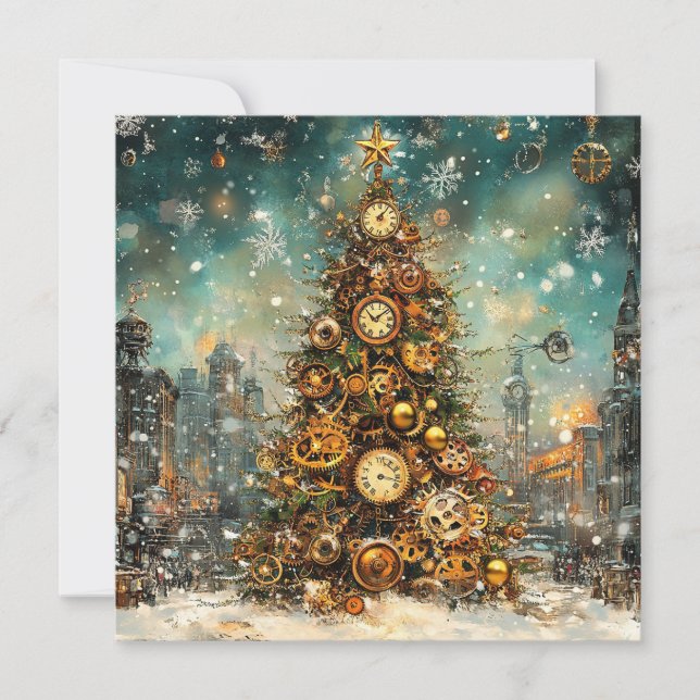 Tarjeta de felicitación Steampunk Christmas Tree (Anverso)