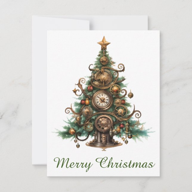 Tarjeta de felicitación Steampunk Christmas Tree (Anverso)