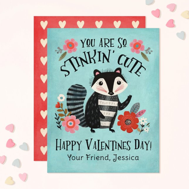 Tarjeta de felicitación Stinkin Cute Skunk Día de  (A Stinkin' cute Classroom Valentines Exchange Card)