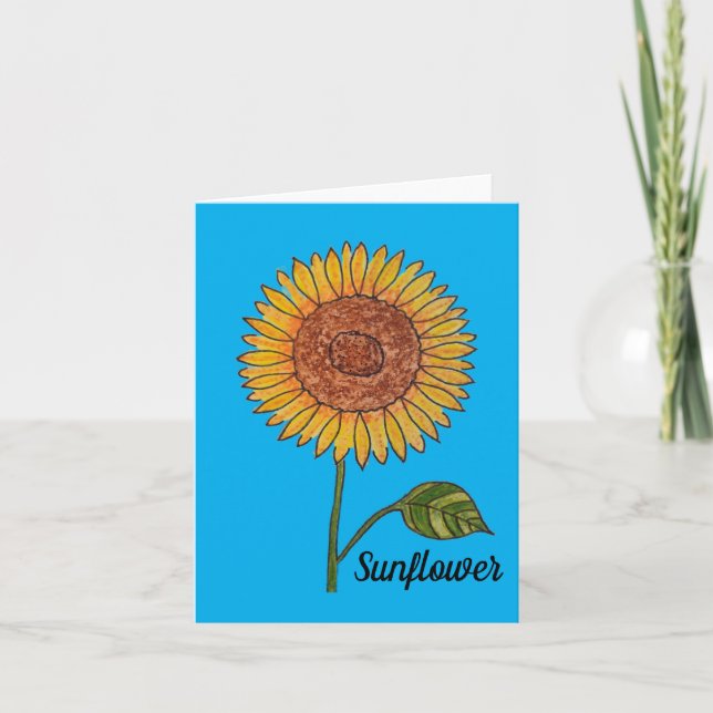 Tarjeta de felicitación Sunflower Azure Blue Blank (Anverso)