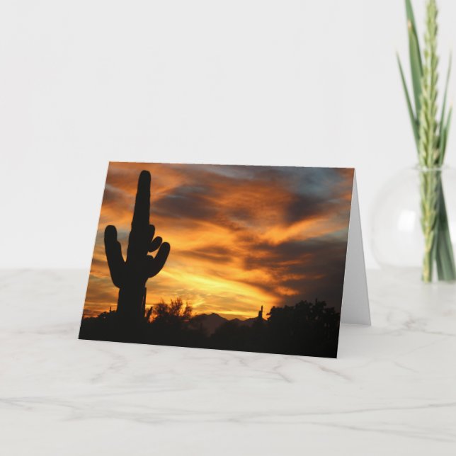 Tarjeta de felicitación Sunset Arizona Saguaros en (Anverso)