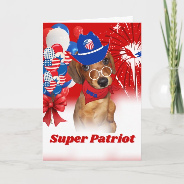 Tarjeta de felicitación Super Patriota Dachshund (Anverso)