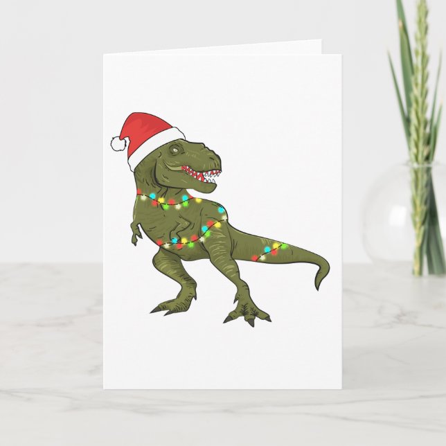 Tarjeta de felicitación T-Rex Santa de Dinosaur pa (Anverso)