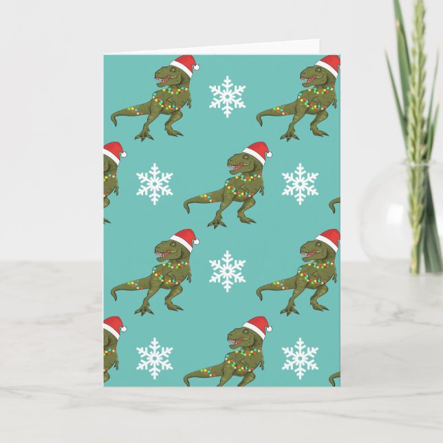 Tarjeta de felicitación T-Rex Santa de Dinosaur pa (Anverso)