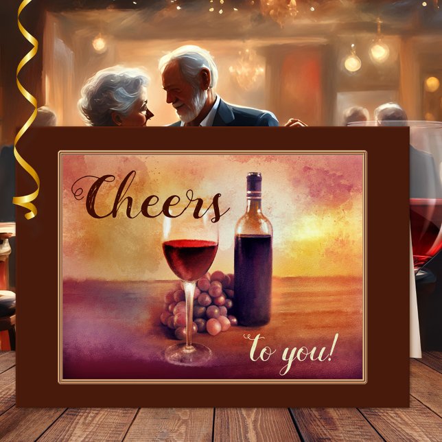 Tarjeta de felicitación temática del vino de arte  (Greeting card featuring an original painting by ©Anne Vis of a still life with red wine)