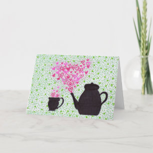 Tarjeta de felicitación - Tetera y Corazones