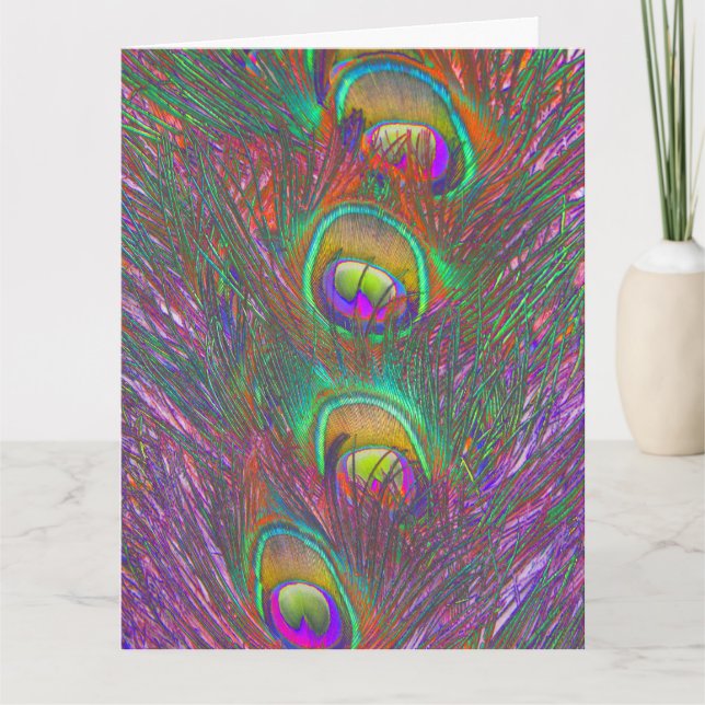 Tarjeta de felicitación Tinsel Peacock Feathers pa (Anverso)