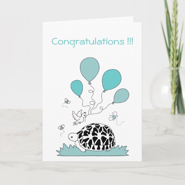 Tarjeta de felicitación (tortuga con globos azules (Anverso)