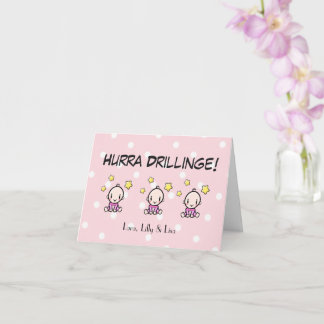 Tarjeta de felicitación trillizos, 3 niñas, con no