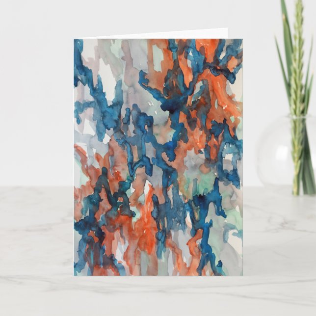 Tarjeta de felicitación Turquesa, Naranja, acuarel (Anverso)