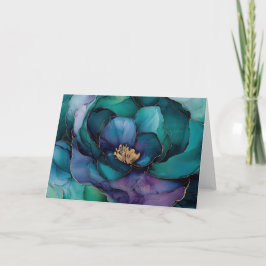 Tarjeta de felicitación verde azulada y violeta en