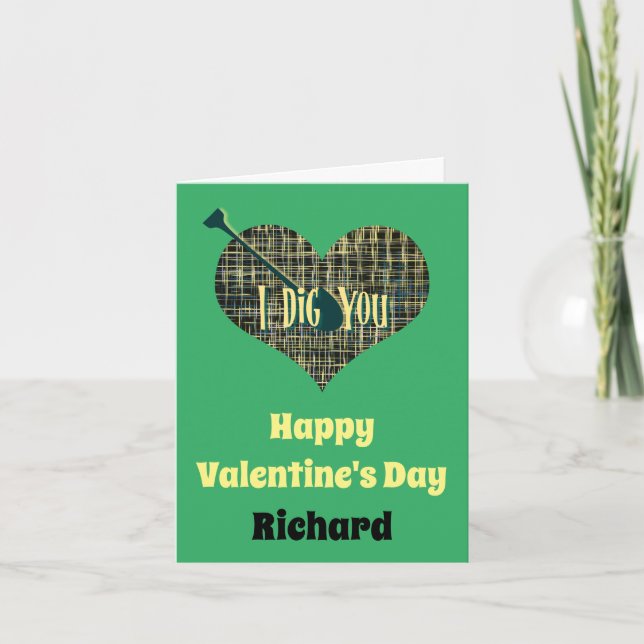 Tarjeta de felicitación verde cuadrícula corazón I (Anverso)