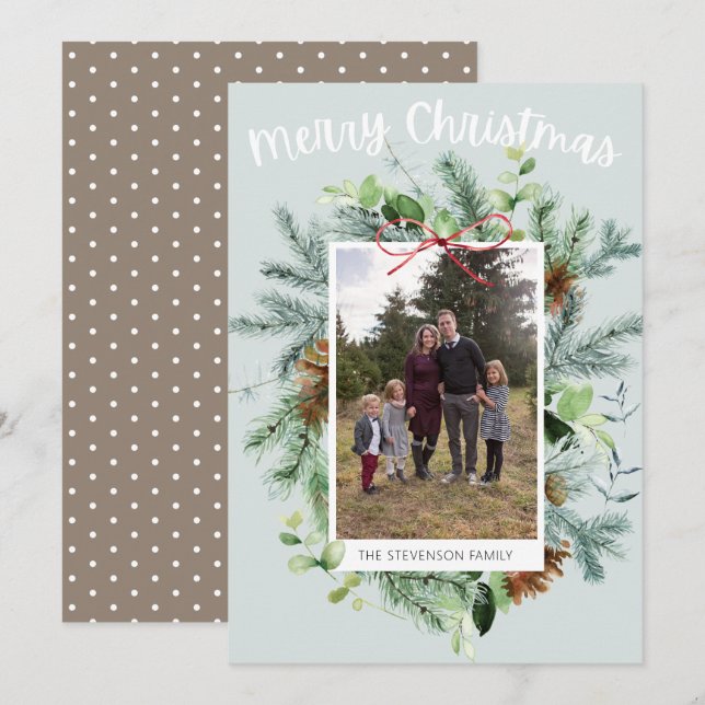 Tarjeta de felicitación verde para Navidades de fo (Anverso / Reverso)