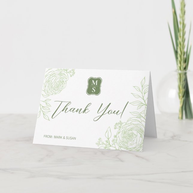 Tarjeta de felicitación verde Ranunculus Boda (Anverso)
