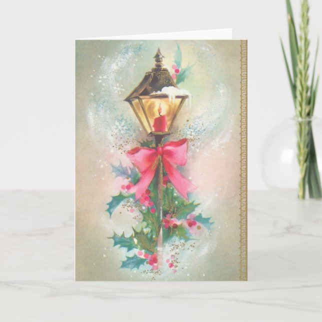 Tarjeta de felicitación Vintage Christmas Lamppost (Anverso)