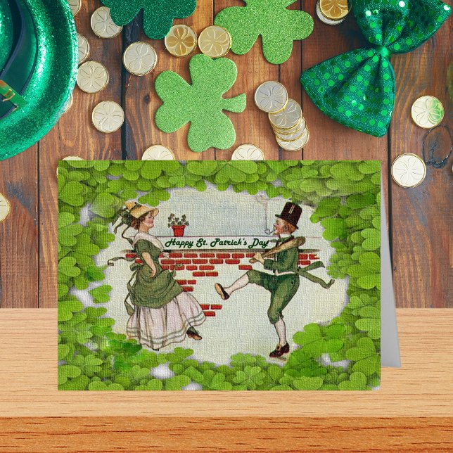 Tarjeta de felicitación Vintage Dancing Irish Coup (Vintage Dancing Irish Couple Holiday Card)