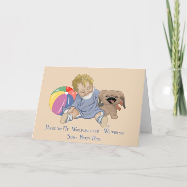 Tarjeta de felicitación vintage de Pekinés (Anverso)