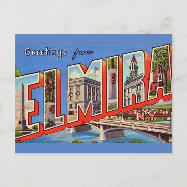 Tarjeta de felicitación Vintage Elmira New York (Anverso)