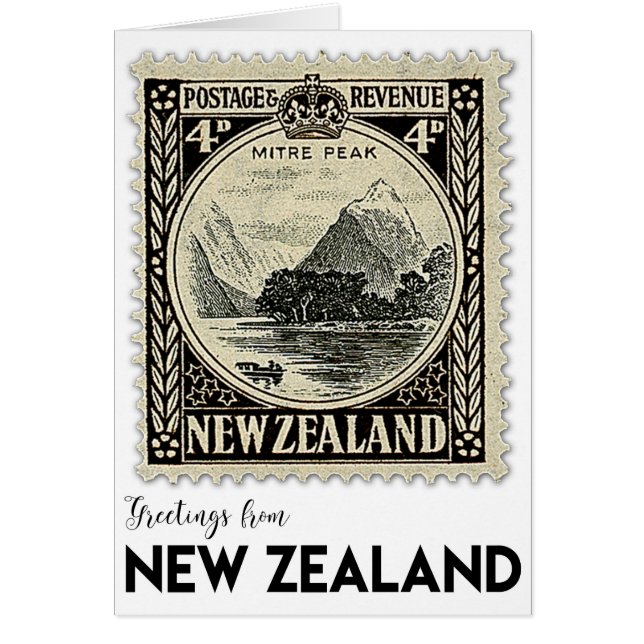 Tarjeta de felicitación Vintage New Zealand Stamp (Frente)
