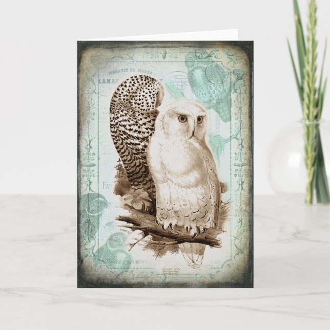 Tarjeta de felicitación Vintage Owl Couple (Anverso)