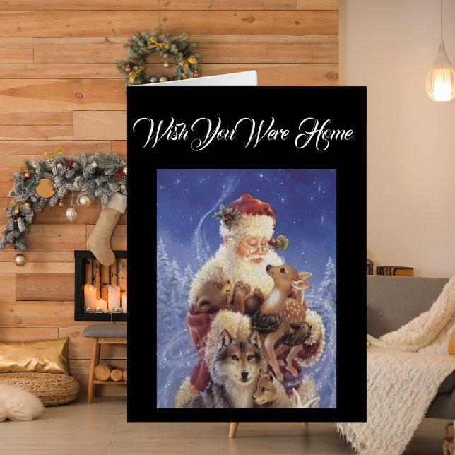 Tarjeta de felicitación Vintage Santa Deer Bear Wo (Subido por el creador)