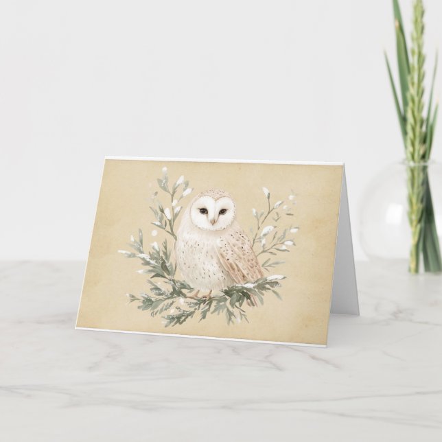 Tarjeta de felicitación Vintage White Owl (Anverso)
