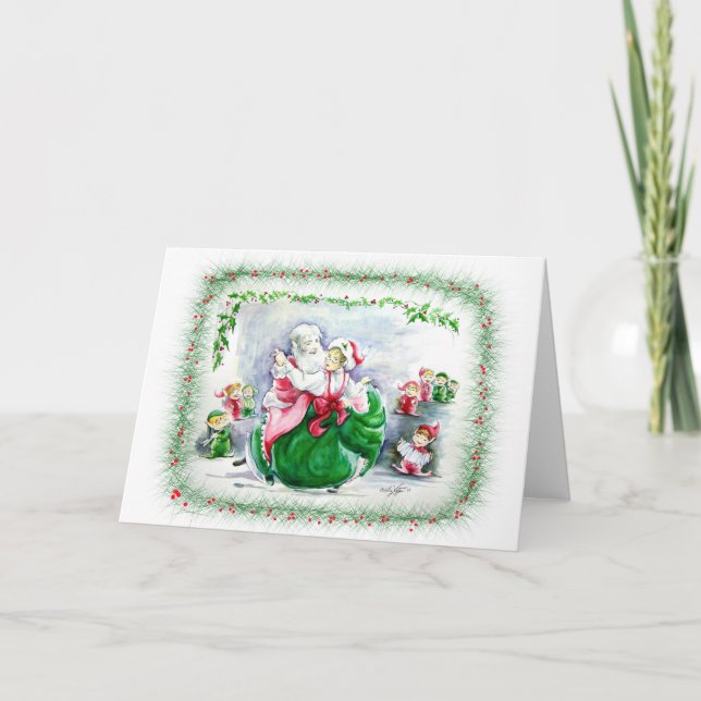 Tarjeta de felicitación Waltzing Santa & Mrs Claus (Anverso)