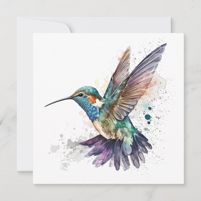 Tarjeta de felicitación Watercolor Hummingbird (Anverso)