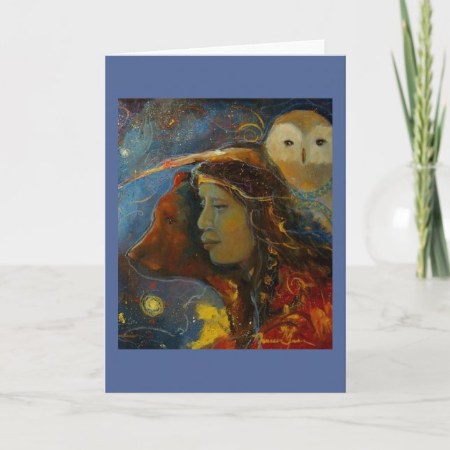 Tarjeta de felicitación Wisdom Strength Bear Owl (Anverso)