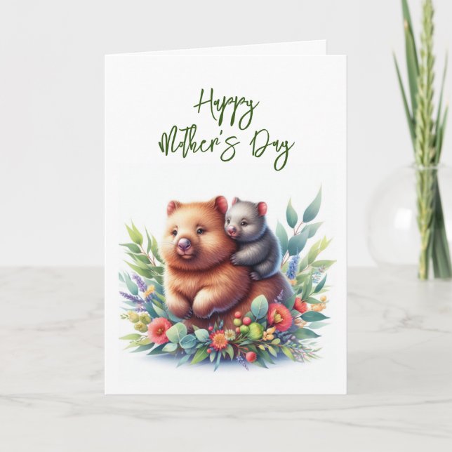Tarjeta de felicitación Wombat del Día de la Madre (Anverso)