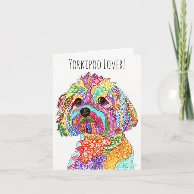 Tarjeta de felicitación yorkipoo, dulce y colorida (Anverso)