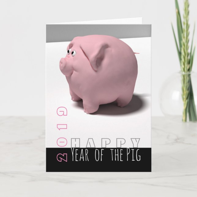 Tarjeta de felicitación Zodiac del año 3D del PIg  (Anverso)