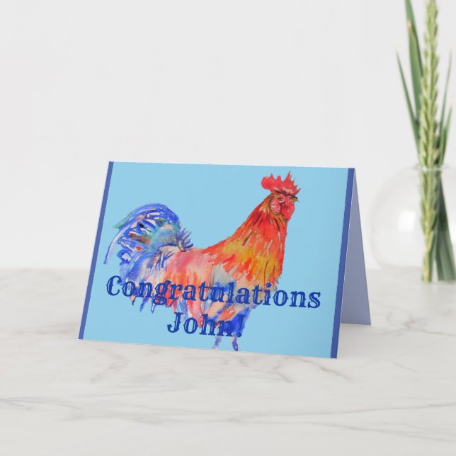 Tarjeta de felicitaciones a Red Rooster Watercolor (Anverso)
