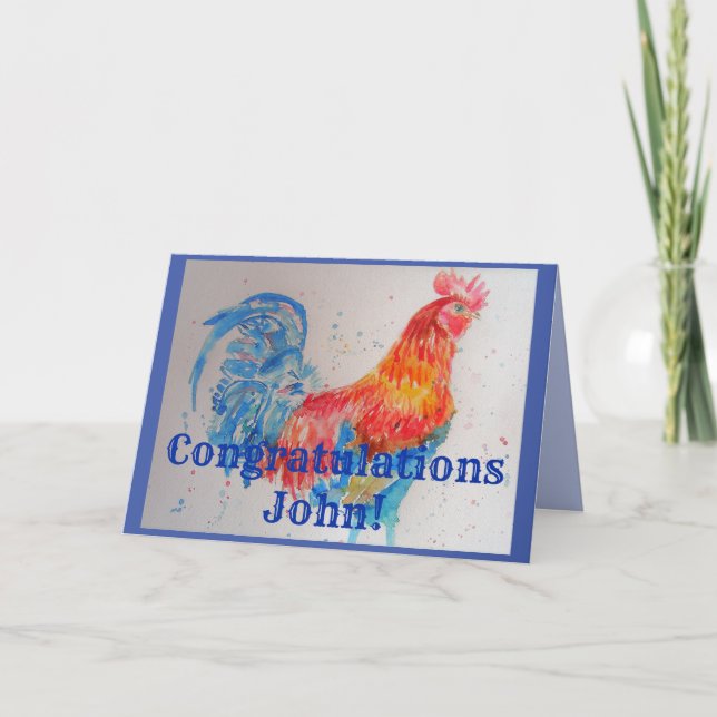 Tarjeta de felicitaciones a Red Rooster Watercolor (Anverso)