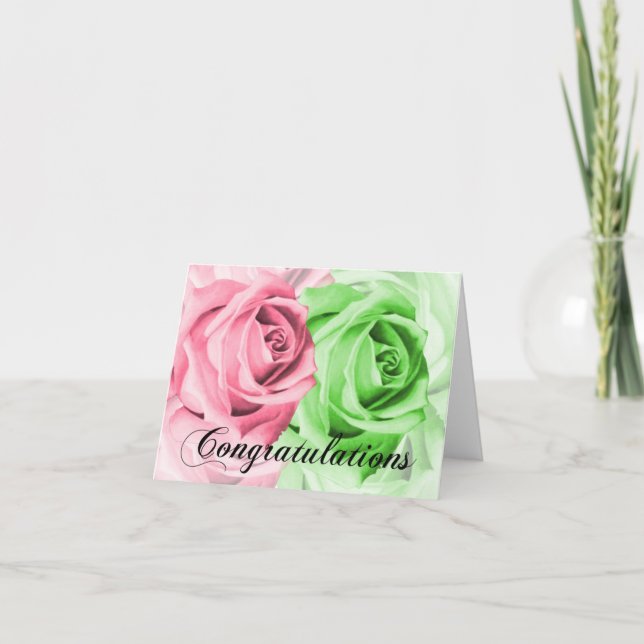 Tarjeta de felicitaciones a Rosas rosados y verdes (Anverso)