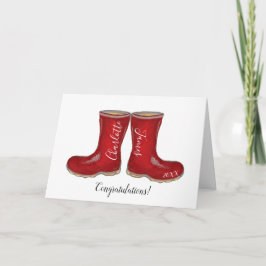 tarjeta de felicitaciones al boda rojo welly boot