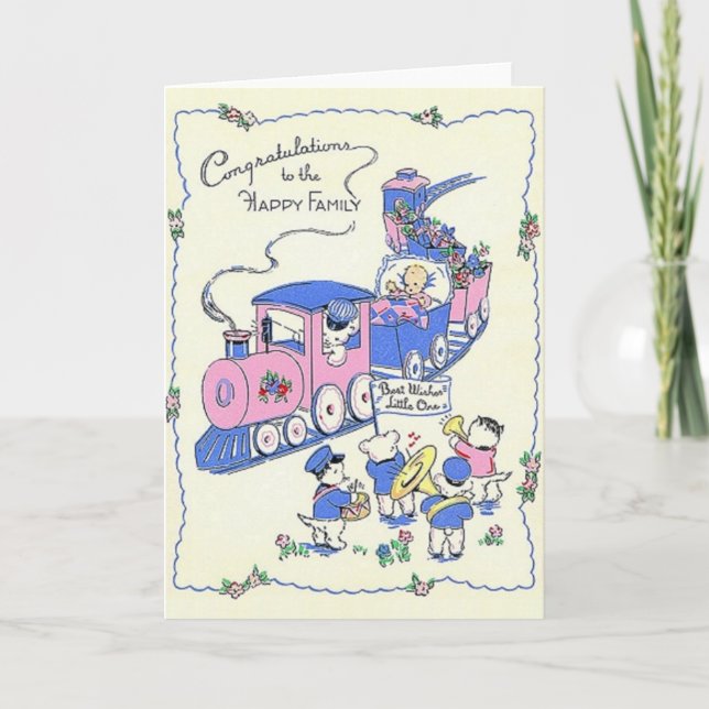Tarjeta de felicitaciones al Recién nacido retro (Anverso)